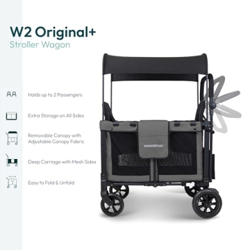 WONDERFOLD W2 Stroller Wagon with 5-Point Harness and Canopy