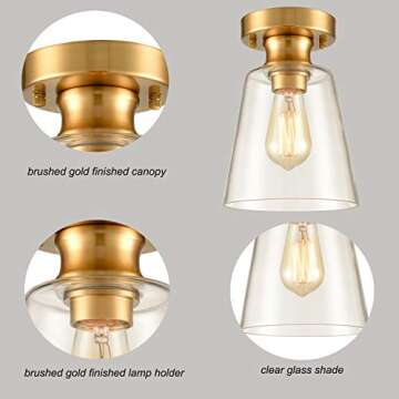DANSEER Lighting Glass Shade Modern Brass Ceiling Light Flush Mount Fixture
