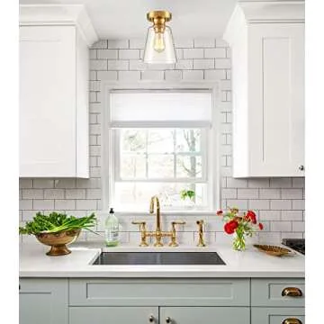 DANSEER Lighting Glass Shade Modern Brass Ceiling Light Flush Mount Fixture