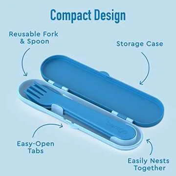 Bentgo Kids Utensil Set - Reusable Plastic Fork, Spoon & Storage Case - BPA-Free Materials, Easy-Grip Handles, Dishwasher Safe - Ideal for School Lunch, Travel, & Outdoors (Blue)