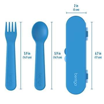 Bentgo Kids Utensil Set - Reusable Plastic Fork, Spoon & Storage Case - BPA-Free Materials, Easy-Grip Handles, Dishwasher Safe - Ideal for School Lunch, Travel, & Outdoors (Blue)