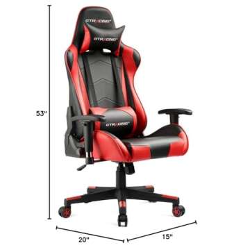 Gtracing Gaming Chair Racing Office Computer Ergonomic Video Game Chair Backrest and Seat Height Adjustable Swivel Recliner with Headrest and Lumbar Pillow Esports Chair,Red