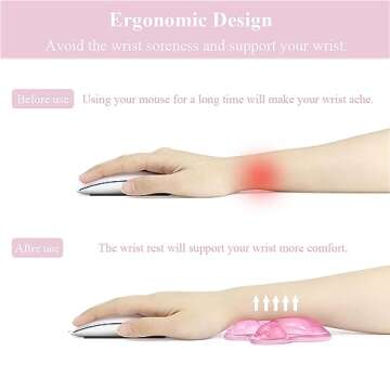 Arisase Cat Paw Wrist Rest Pad for Mouse Ergonomic Cute Wrist Rest Mouse Gel Wrist Support Cushion Pad Comfort Soft Hand Pain Relief Pad Silicone Wrist Rest for School Home Laptop&Computer (Pink)