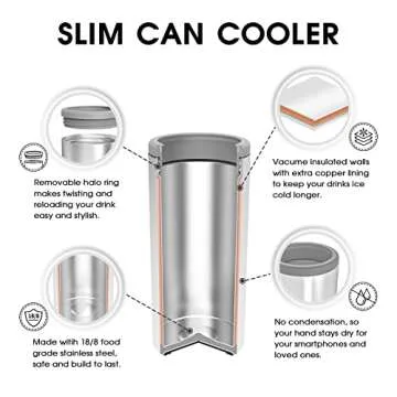 TILUCK Skinny Can Cooler for Slim Beer & Hard Seltzer, Stainless Steel, Doucle-Walled Stainless Stee...