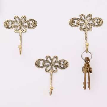 Vintage Brass Decorative Wall Hooks - 3 Piece Set for Home