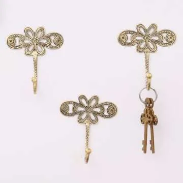 Vintage Brass Decorative Wall Hooks - 3 Piece Set for Home