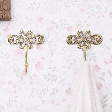 Vintage Brass Decorative Wall Hooks - 3 Piece Set for Home