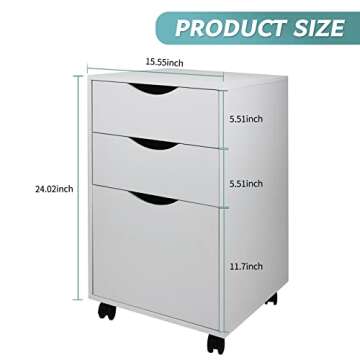 QDSSDECO 3-Drawer Wood File Cabinet Mobile Lateral Filing Cabinets, with Rolling Wheels, Vertical A4 Paper Letter Binder for Home Office, White