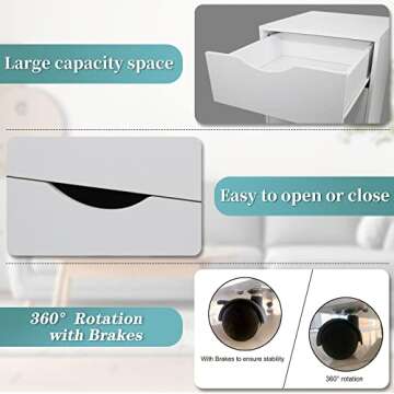 QDSSDECO 3-Drawer Wood File Cabinet Mobile Lateral Filing Cabinets, with Rolling Wheels, Vertical A4 Paper Letter Binder for Home Office, White