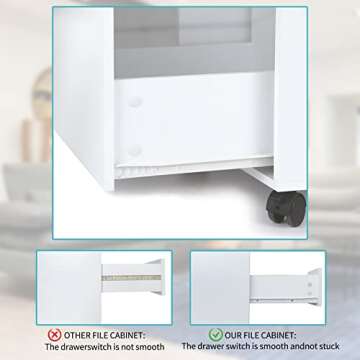 QDSSDECO 3-Drawer Wood File Cabinet Mobile Lateral Filing Cabinets, with Rolling Wheels, Vertical A4 Paper Letter Binder for Home Office, White