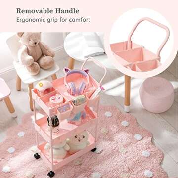 danpinera Slim Storage Cart, 3 Tier Narrow Rolling Cart on Wheels Bathroom Organizer Cart with Divid...