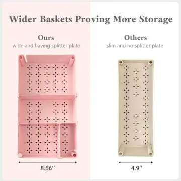 danpinera Slim Storage Cart, 3 Tier Narrow Rolling Cart on Wheels Bathroom Organizer Cart with Dividers Handle Hanging Cups Hooks for Laundry Room Kitchen Small Spaces, Pink