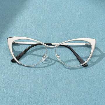 Zeelool Women's Oversized Stylish Metal Browline Cat Eye Glasses Ellen VFM0176-01 Silver