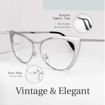 Zeelool Women's Oversized Stylish Metal Browline Cat Eye Glasses Ellen VFM0176-01 Silver