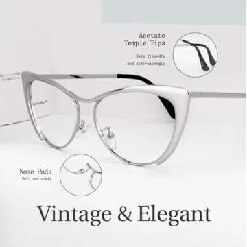 Zeelool Women's Oversized Stylish Metal Browline Cat Eye Glasses Ellen VFM0176-01 Silver
