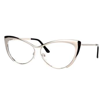 Zeelool Women's Oversized Stylish Metal Browline Cat Eye Glasses Ellen VFM0176-01 Silver