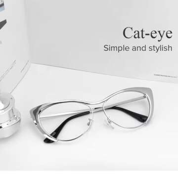 Zeelool Women's Oversized Stylish Metal Browline Cat Eye Glasses Ellen VFM0176-01 Silver