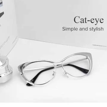 Zeelool Women's Oversized Stylish Metal Browline Cat Eye Glasses Ellen VFM0176-01 Silver