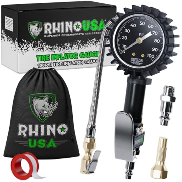 Rhino USA Tire Inflator with Pressure Gauge (0-100 PSI) - ANSI B40.1 Accurate, Large 2" Easy Read Gl...