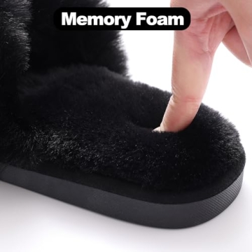 Evshine Women's Fuzzy Slippers Cross Band Memory Foam House Slippers Open Toe