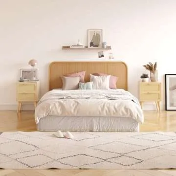 YAUKOMEL Rattan Nightstand,Bedside Table,Boho Furniture,End Table,Side Table with 2 Hand Made Rattan Decorated Drawers,Wood Accent Table with Storage,Livingroom,Bedroom,Natural 11.8"x16"x22.4" CTG59Y