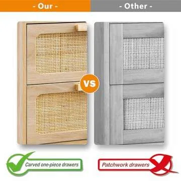 YAUKOMEL Rattan Nightstand,Bedside Table,Boho Furniture,End Table,Side Table with 2 Hand Made Rattan Decorated Drawers,Wood Accent Table with Storage,Livingroom,Bedroom,Natural 11.8"x16"x22.4" CTG59Y