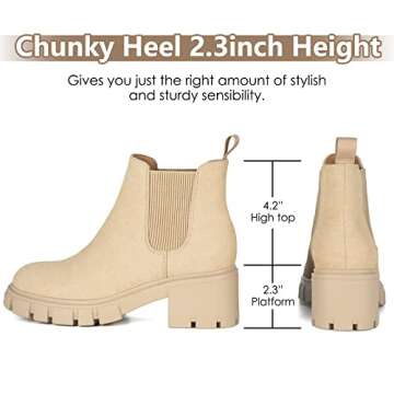 Athlefit Women's Chelsea Boots Fashion Lug Sole Chunky Heel Slip on Elastic Ankle Tan Booties Size 6
