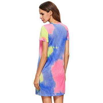 ROMWE Women's Summer Casual Short Sleeve Tunic Dress Tie Dye T-Shirt Dress Multicolor M