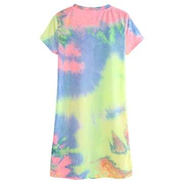 ROMWE Women's Summer Casual Short Sleeve Tunic Dress Tie Dye T-Shirt Dress Multicolor M
