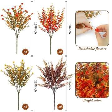 24 Bundles Artificial Fall Flowers for Outdoor Decoration UV Resistant Fake Plastic Plants Faux Bost...