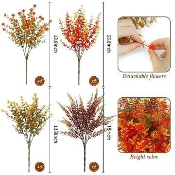24 Bundles Artificial Fall Flowers for Outdoor Decoration UV Resistant Fake Plastic Plants Faux Bost...