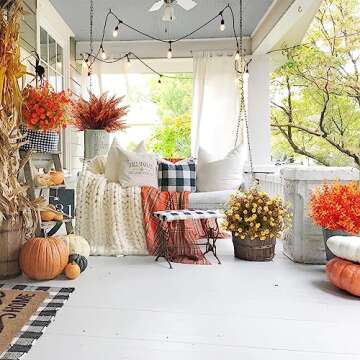 24 Bundles Artificial Fall Flowers for Outdoor Decoration UV Resistant Fake Plastic Plants Faux Boston Fern for Autumn Indoor Outdoor Garden Patio Fireplace Window Box Kitchen Home Decor