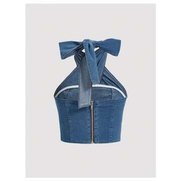 Stylish SweatyRocks Crisscross Denim Halter Top