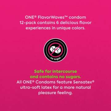 ONE Condoms FlavorWaves | Assorted Flavors Condoms, Latex Condoms 12 Pack