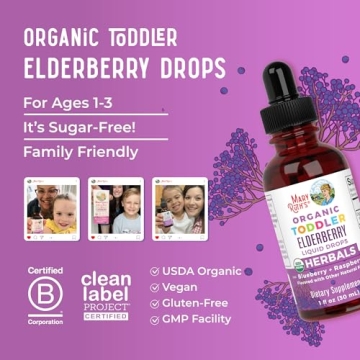 Organic Elderberry Syrup for Toddlers Immune Support Sugar-Free