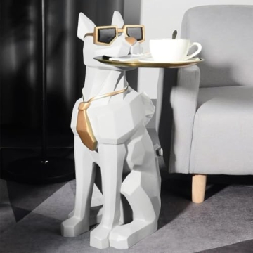 Modern Resin Dog Sculpture End Table with Tray
