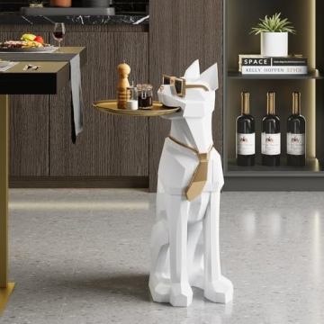 Modern Resin Dog Sculpture End Table with Tray
