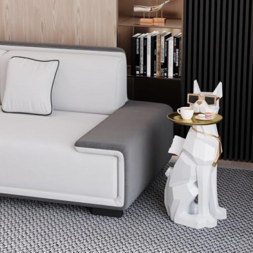 Modern Resin Dog Sculpture End Table with Tray