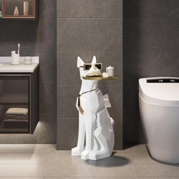 Modern Resin Dog Sculpture End Table with Tray