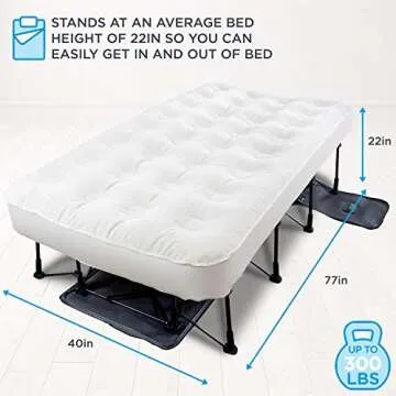 Ivation EZ-Bed (Twin) Air Mattress with Frame & Rolling Case, Self Inflatable, Blow Up Bed Auto Shut-Off, Comfortable Surface AirBed, Best for Guest, Travel, Vacation, Camping