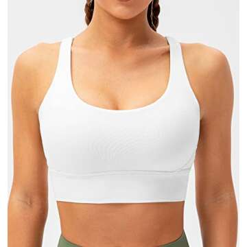 Lavento Women's Cross-Strap Sports Bra Longline Padded Medium Support Workout Yoga Bras Tops (White,...