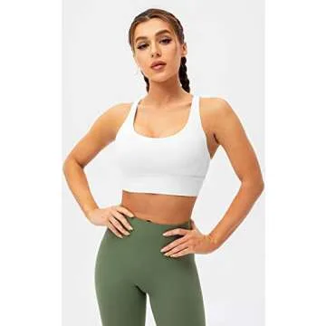Lavento Women's Cross-Strap Sports Bra Longline Padded Medium Support Workout Yoga Bras Tops (White, 6)