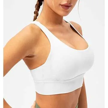 Lavento Women's Cross-Strap Sports Bra Longline Padded Medium Support Workout Yoga Bras Tops (White, 6)