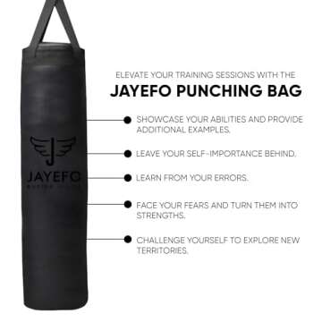 Jayefo Sports Punching Bag - Hanging Boxing Bag for MMA, Karate, Judo, Muay Thai, Kickboxing, Self Defense Training for Training at Home or Gym - Unfilled Heavy Bag 70 to 100 lbs - 4FT - Black
