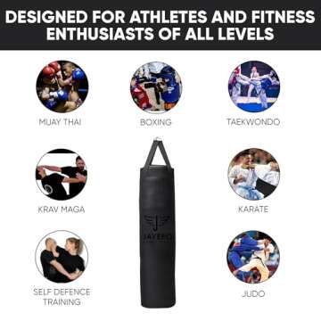 Jayefo Sports Punching Bag - Hanging Boxing Bag for MMA, Karate, Judo, Muay Thai, Kickboxing, Self Defense Training for Training at Home or Gym - Unfilled Heavy Bag 70 to 100 lbs - 4FT - Black
