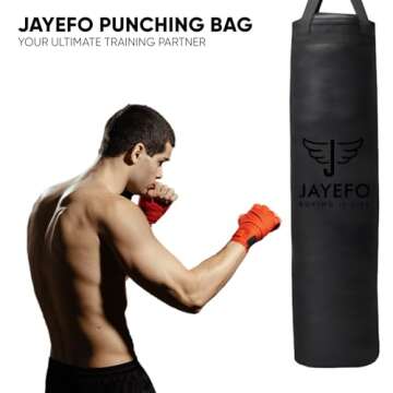 Jayefo Sports Punching Bag - Hanging Boxing Bag for MMA, Karate, Judo, Muay Thai, Kickboxing, Self Defense Training for Training at Home or Gym - Unfilled Heavy Bag 70 to 100 lbs - 4FT - Black