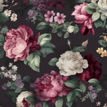 ILHIIOR Gray Floral Wallpaper Pink Floral Peel and Stick Wallpaper Leaf Vintage Contact Paper Boho F...