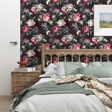 ILHIIOR Gray Floral Peel and Stick Wallpaper for Home Decor