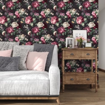 ILHIIOR Gray Floral Peel and Stick Wallpaper for Home Decor