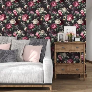 ILHIIOR Gray Floral Peel and Stick Wallpaper for Home Decor